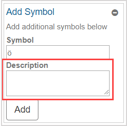 The Description field is highlighted underneath the Symbol field.